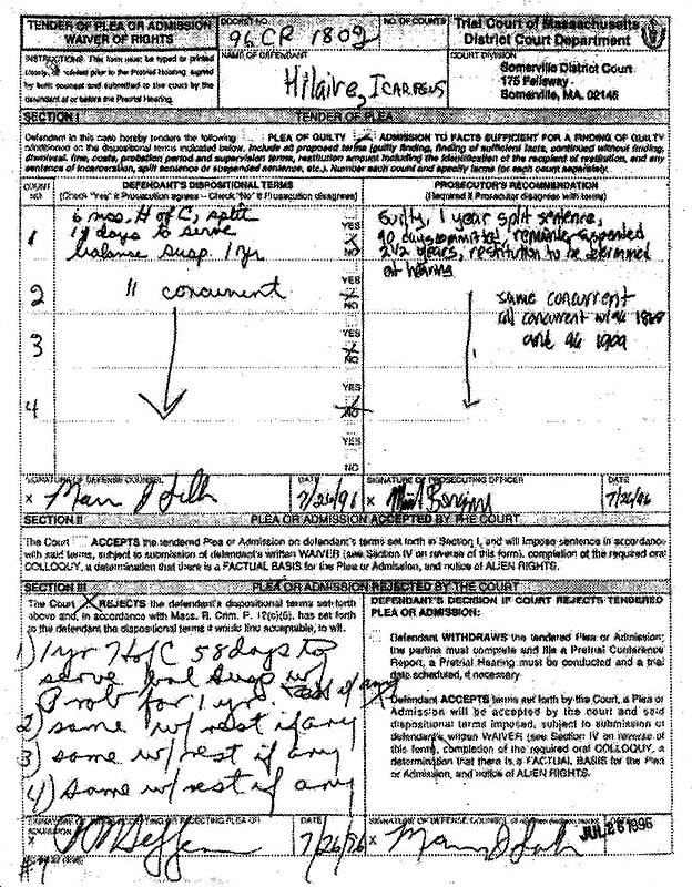 Image of Tender of Plea or Admission Waiver of Rights form