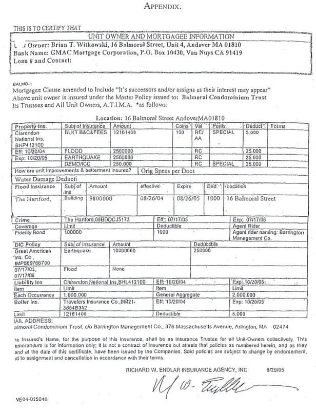 APPENDIX: copy of insurance certificate